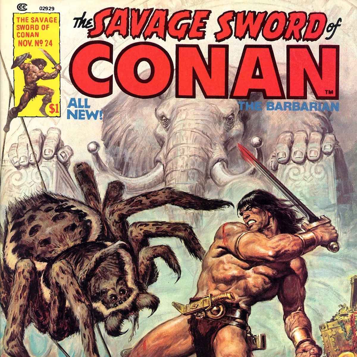 Conan fighting a giant spider