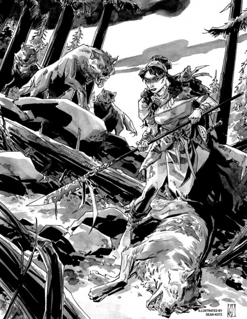 Brissa fights wolves in Savage Sword of Conan #4
