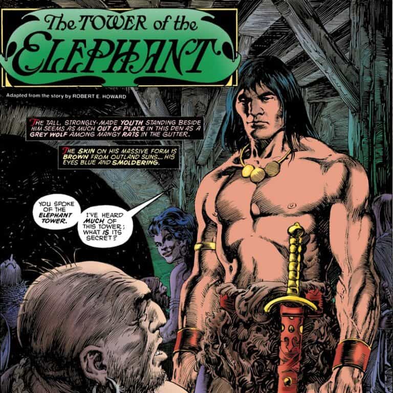 Conan standing in the tavern in Tower of the Elephant, Marvel comic adaptation