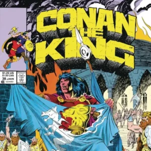 Conan the King comic cover with bold yellow title and fantasy battle scene