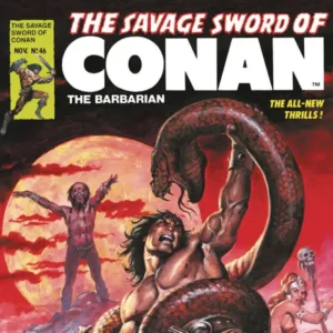 The Savage Sword of Conan issue 46 cover with bold Conan title