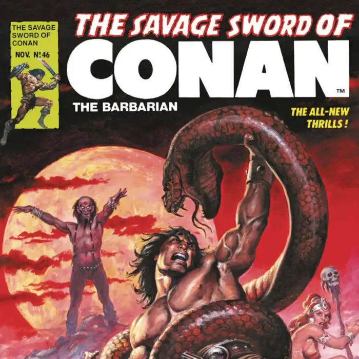 The Savage Sword of Conan issue 46 cover with bold Conan title