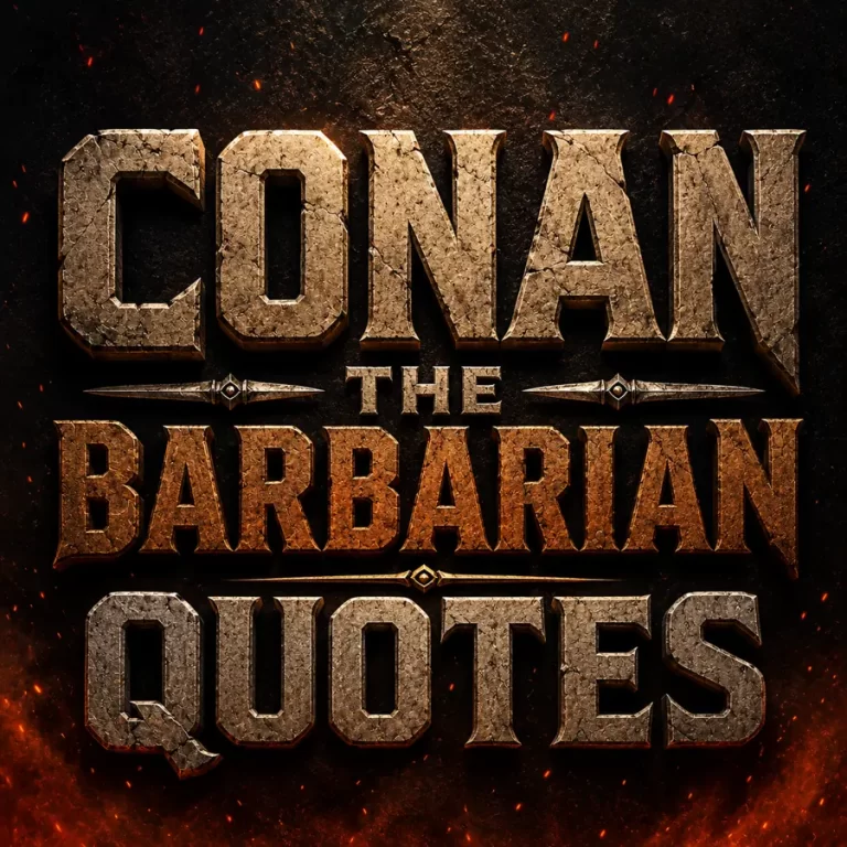 Cinematic Conan the Barbarian quotes title graphic with fiery fantasy letterin